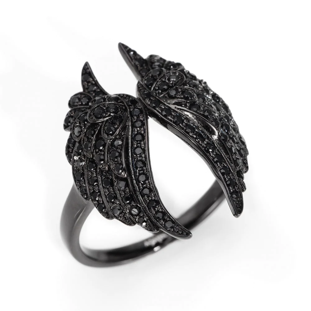 Black Angel Wings Ring Size –