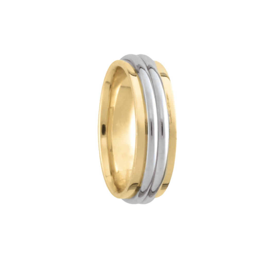 14K White-Yellow Gold 6mm - Two Tone Men's Wedding Band In Satin Finish Mbm0131 60m4jjj - Foto 5