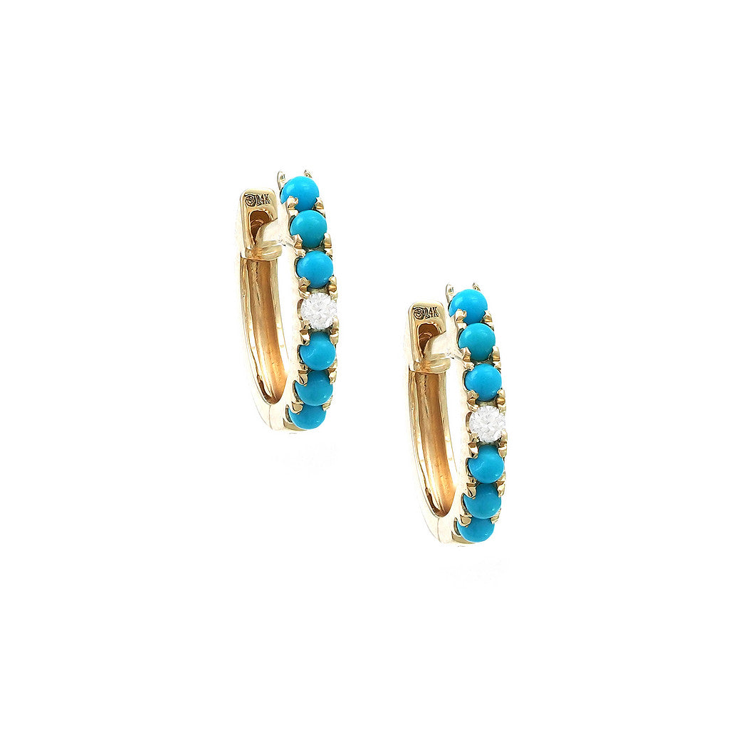 11MM Turquoise and Diamond Huggie Earrings - SHOPKURY.COM