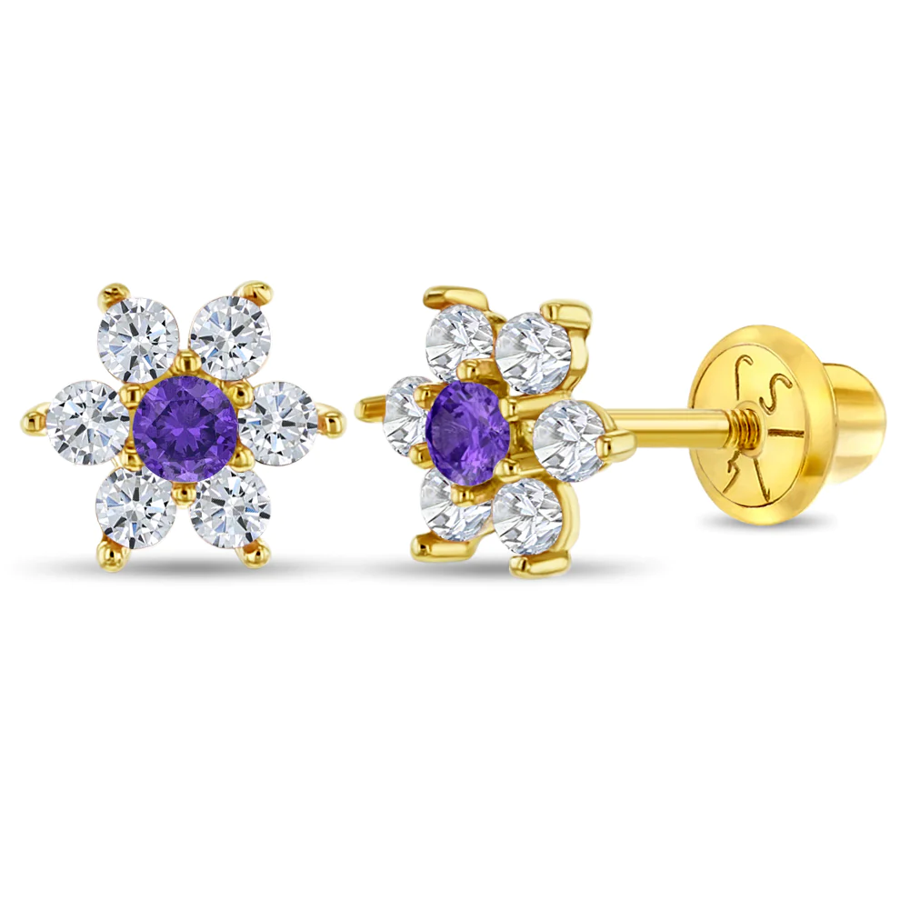 Purple and Clear Flower Kids Earrings - SHOPKURY.COM