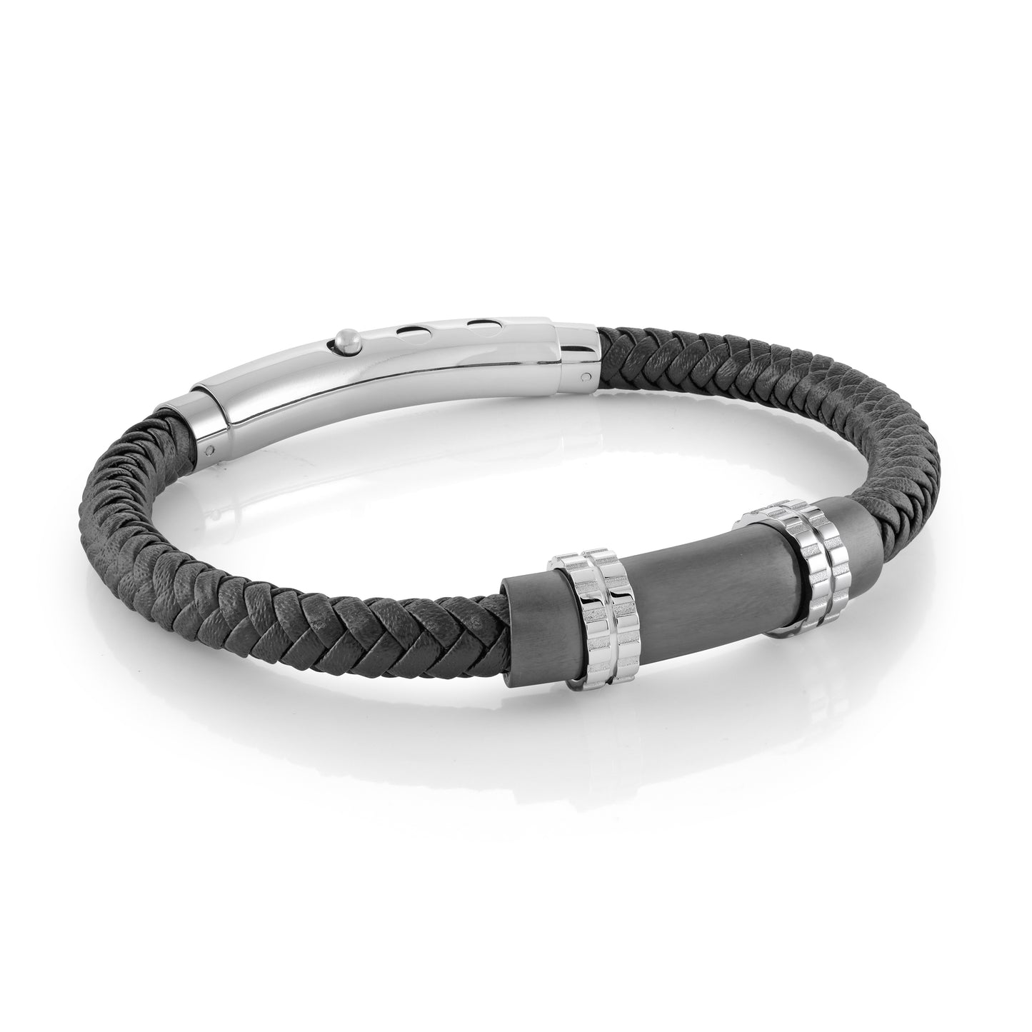 Gun IP Black Leather Adjustable Bracelet - SHOPKURY.COM