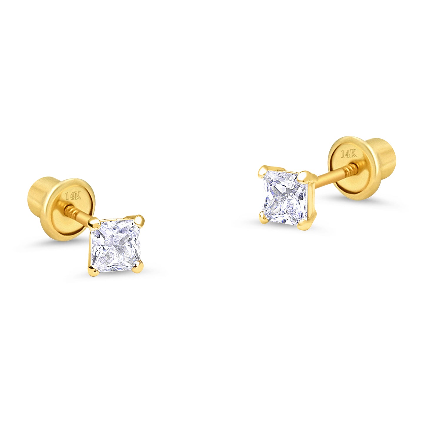 2MM Princess Cut Zirconia Yellow Gold Stud Earring - SHOPKURY.COM