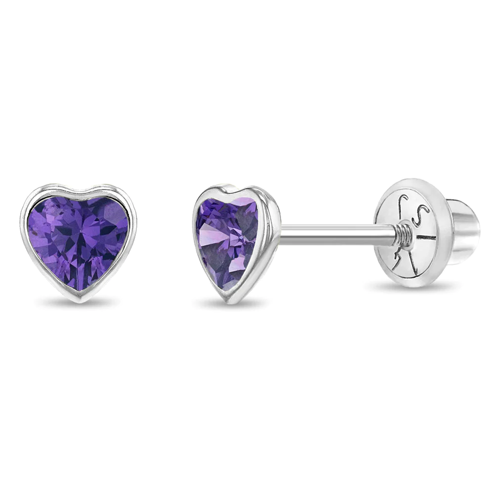 Purple Heart Bezel Set Kids Earrings - SHOPKURY.COM