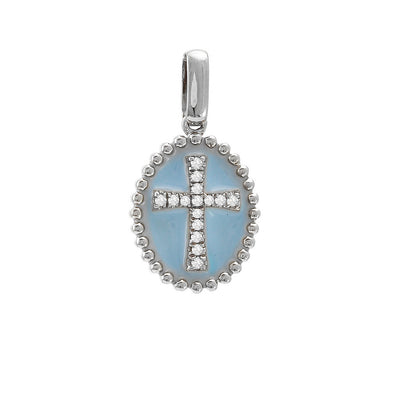 Blue Cross Diamond Oval Pendant - SHOPKURY.COM