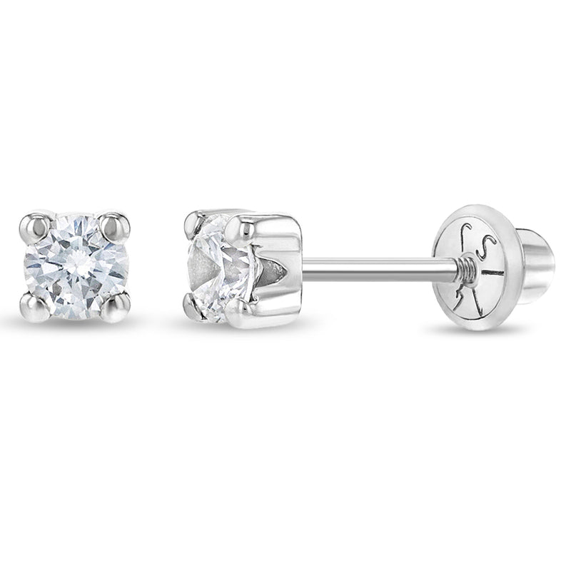 White Gold 4MM Kids Earrings - SHOPKURY.COM