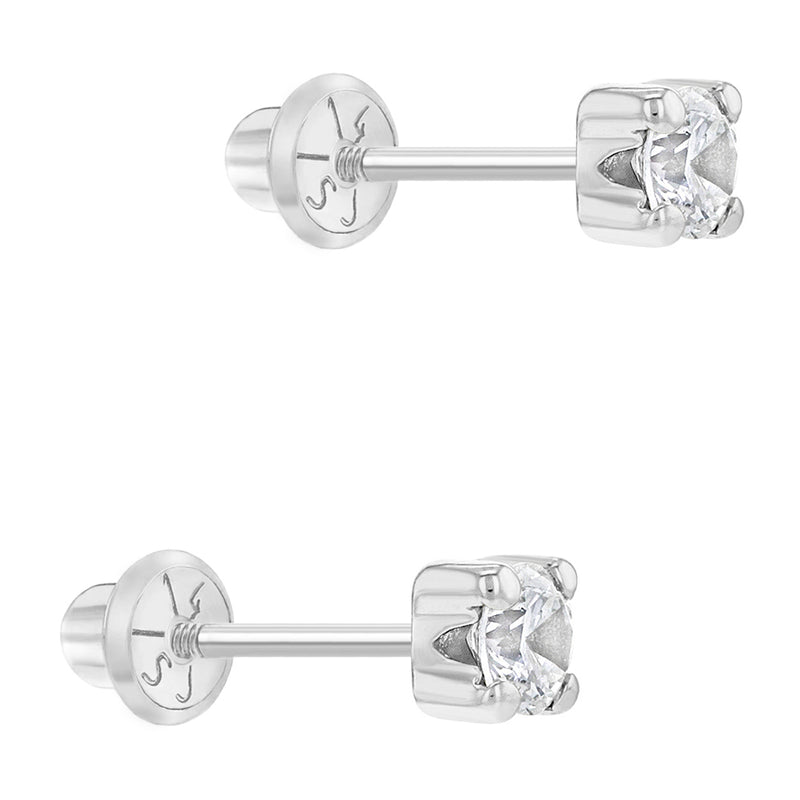 White Gold 4MM Kids Earrings - SHOPKURY.COM