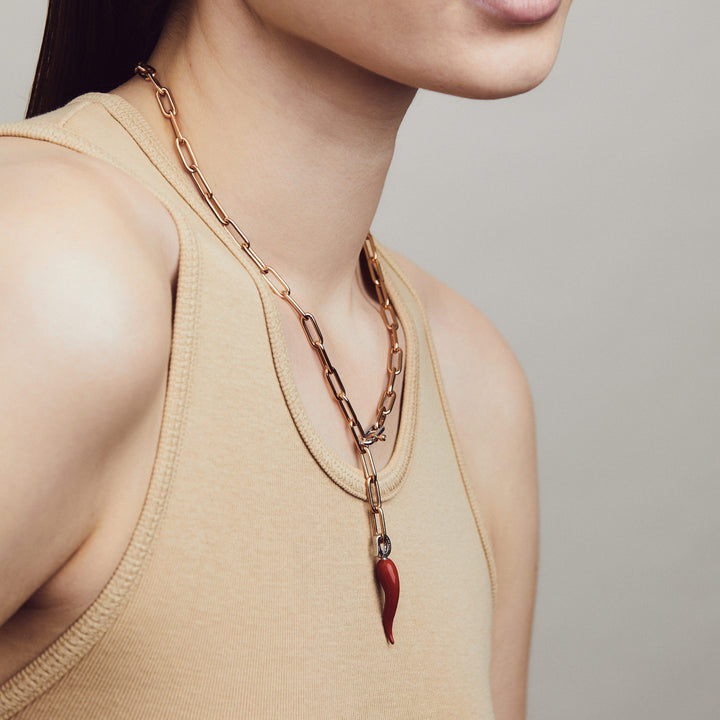 Iconic Paperclip Link Rose Necklace Short - SHOPKURY.COM