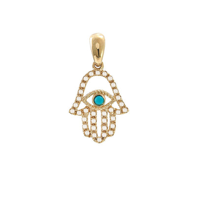 Hamsa Evil Eye Diamond Turquoise Pendant - SHOPKURY.COM