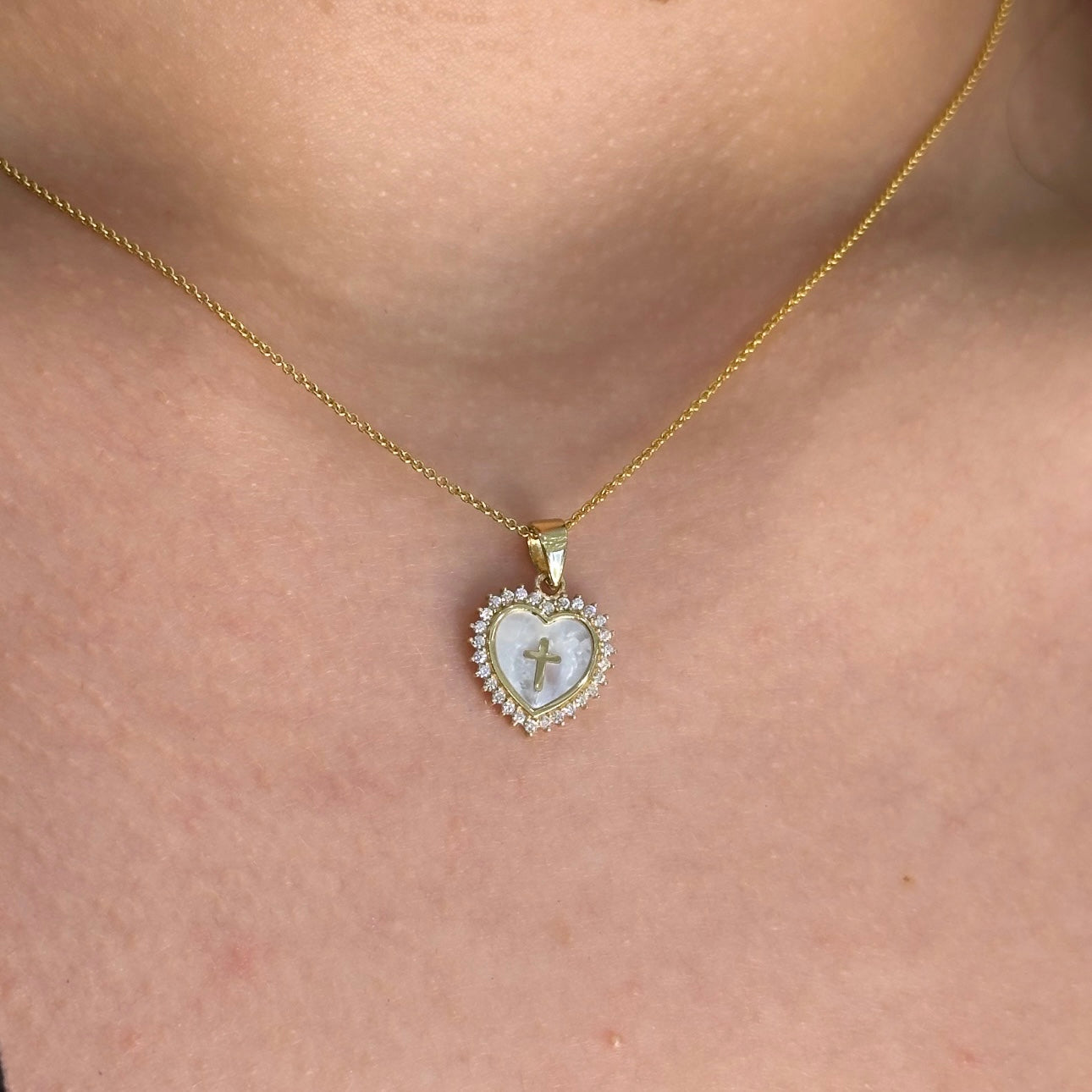 Mother Pearl Heart and Cross Pendant - SHOPKURY.COM