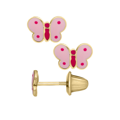 Pink Polka Dot Butterfly Kids Stud Earrings - SHOPKURY.COM