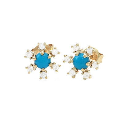 Turquoise Diamond Flower Stud Earrings - SHOPKURY.COM