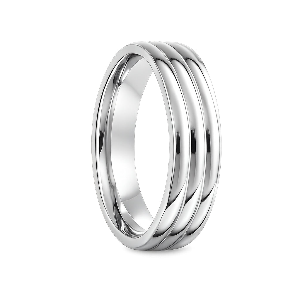 6MM Three Dome Wedding Ring in White Gold by KURY BRIDAL