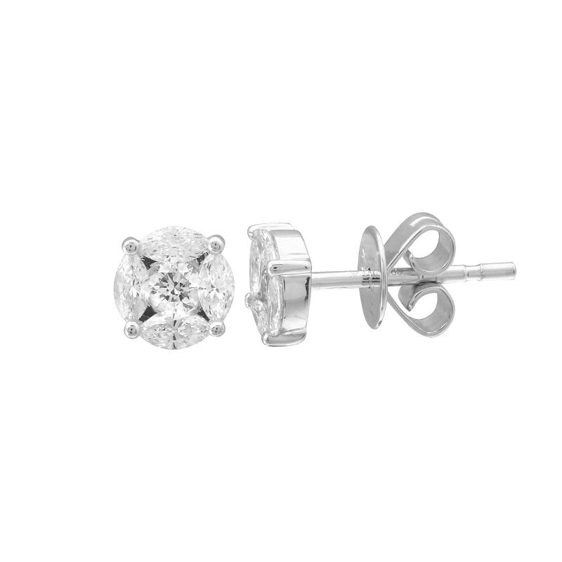 Marquise/Round Diamond Illusion Stud Earrings - SHOPKURY.COM