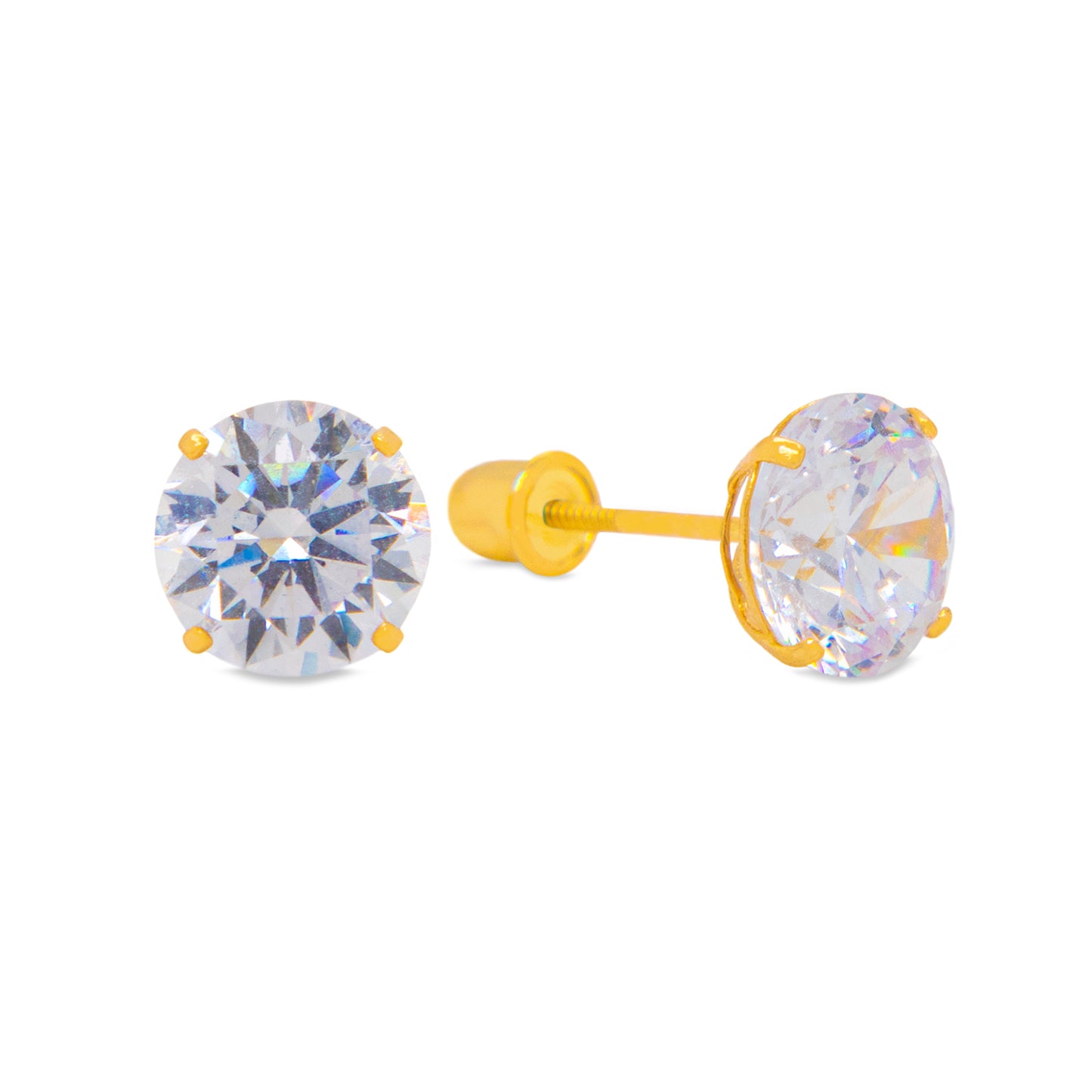 6MM Clear Zirconia Yellow Gold Stud Earrings - SHOPKURY.COM