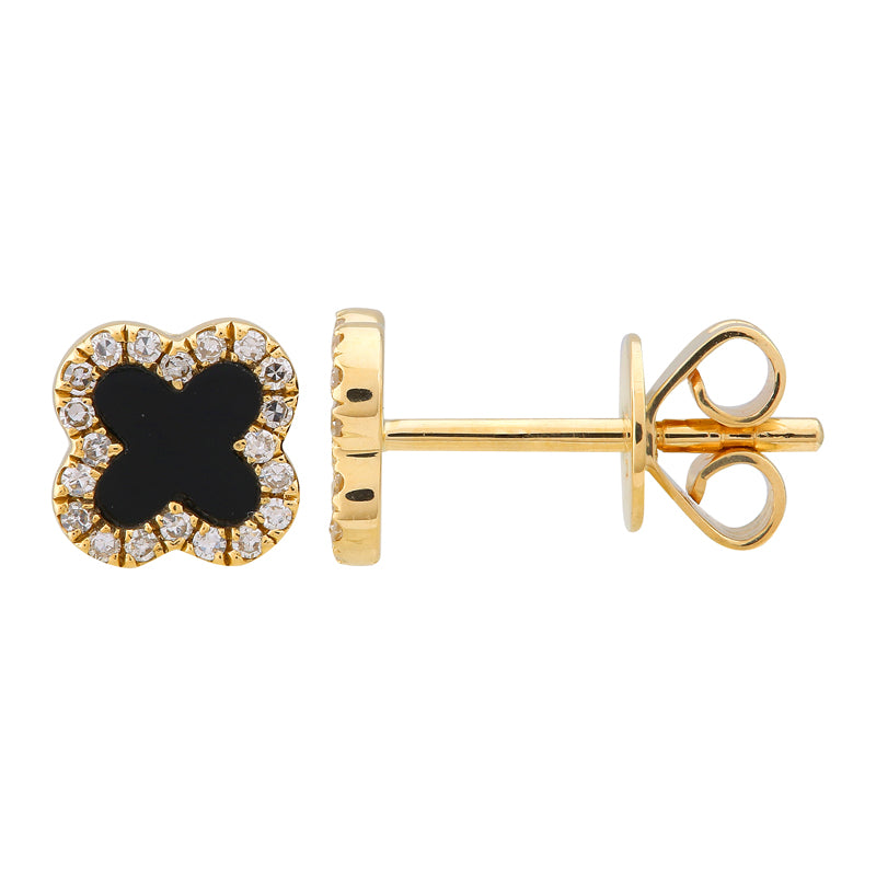 Clover Onyx Diamond Stud Earrings - SHOPKURY.COM