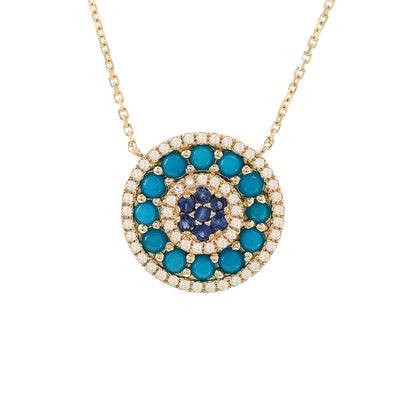 Turquoise Diamond Sapphire Circle Necklace - SHOPKURY.COM
