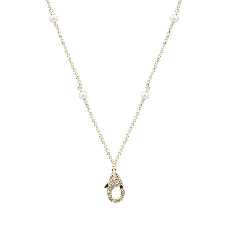 Pearl Chain Diamond Lobster Pendant Holder Necklace - SHOPKURY.COM