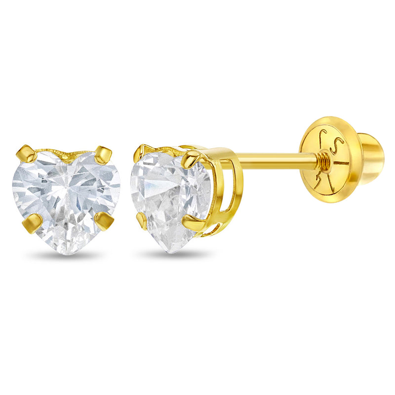 Classic Heart CZ Solitaire Clear Zirconia Kids Earrings - SHOPKURY.COM
