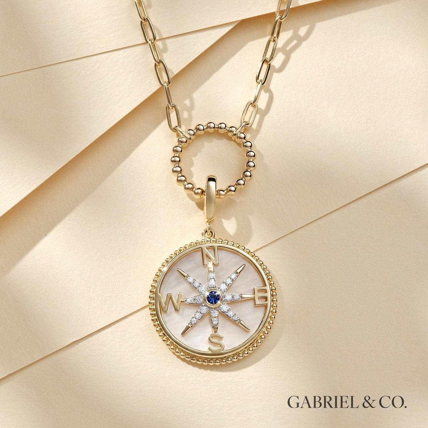 Mother Pearl Compass Pendant Large by GABRIEL & CO.