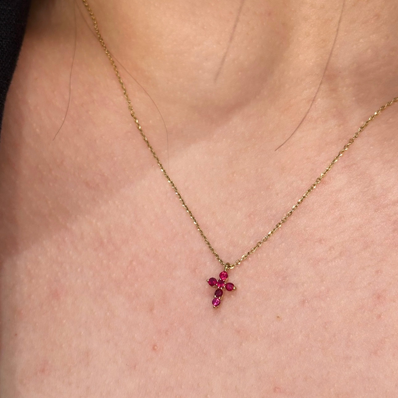 Mini Ruby Cross Necklace - SHOPKURY.COM