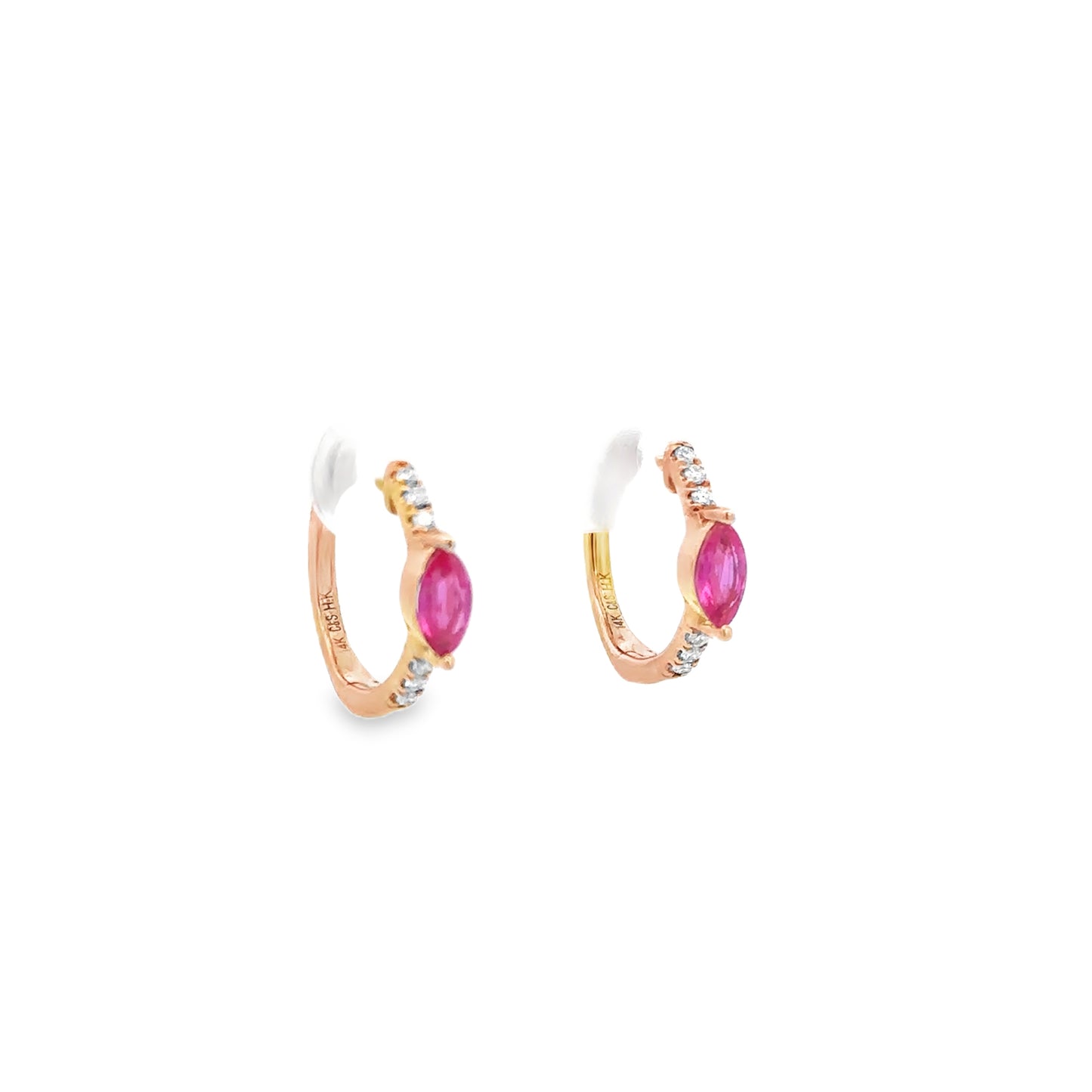 Yellow Gold Hoop Earrings with Diamonds and Rubies - SHOPKURY.COM