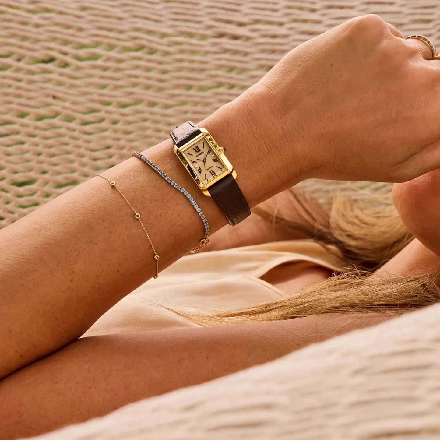 L Bianca Gold and Grey Rectangular Watch by CITIZEN