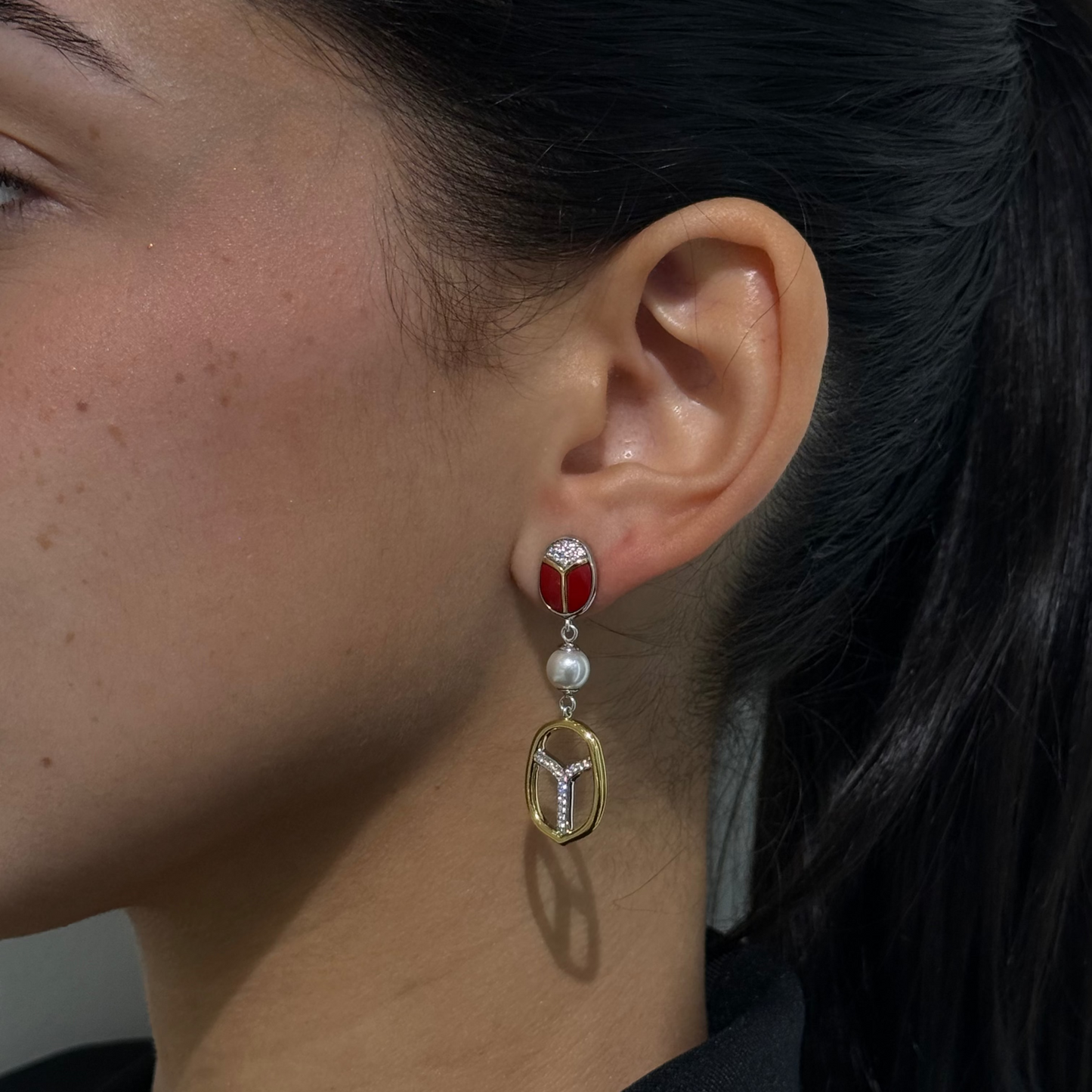 Amulet Scarab Coral Earrings*Puerto Rico Exclusive by TI SENTO