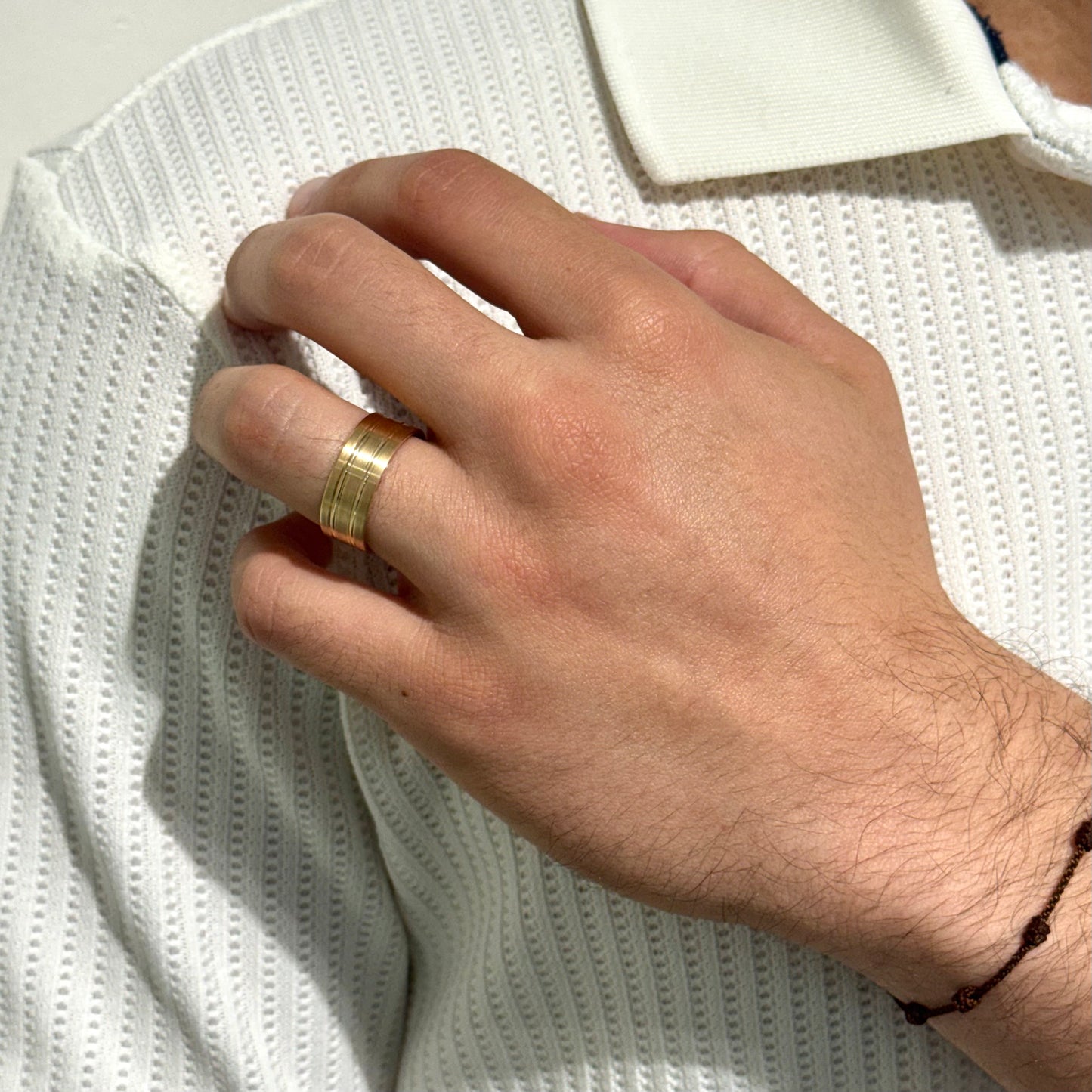 8mm Brushed and Lines Wedding Ring in Yellow Gold by KURY BRIDAL