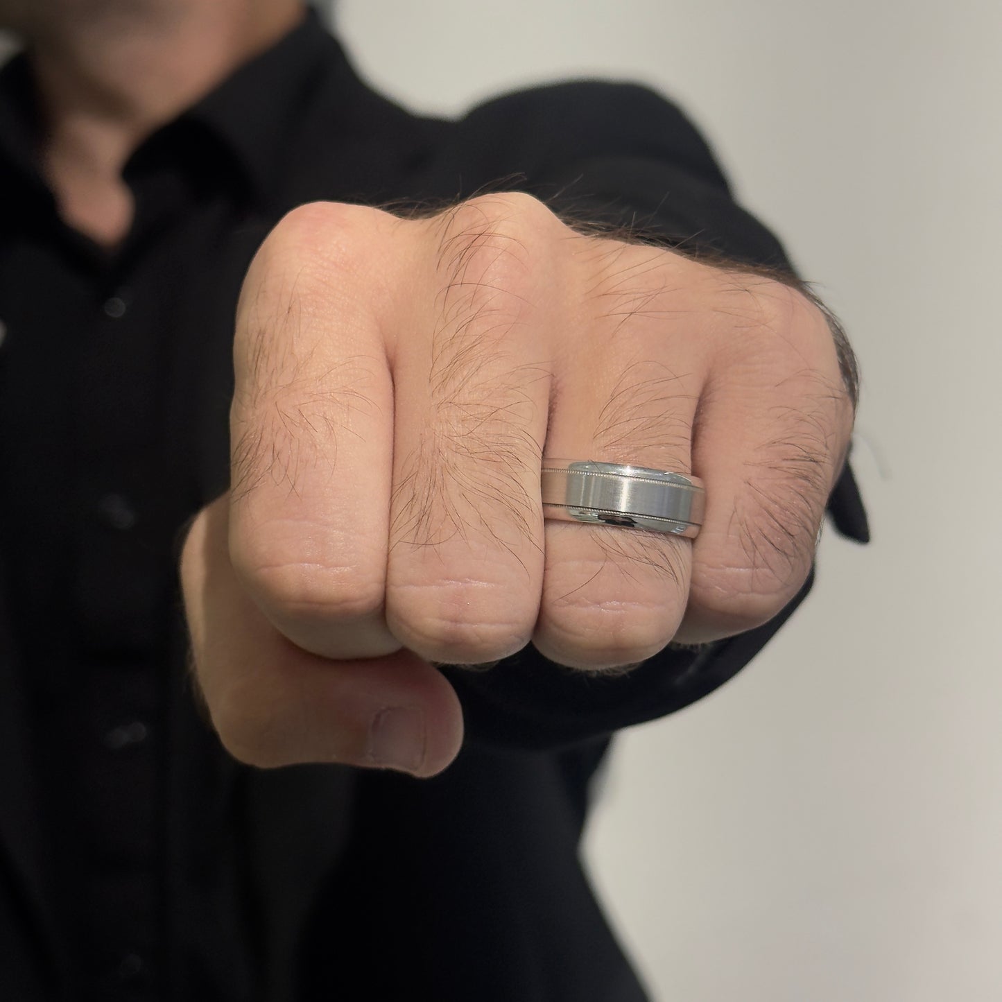 8mm Milgrain Edges Brushed and Polished Wedding Ring 14KW by KURY BRIDAL