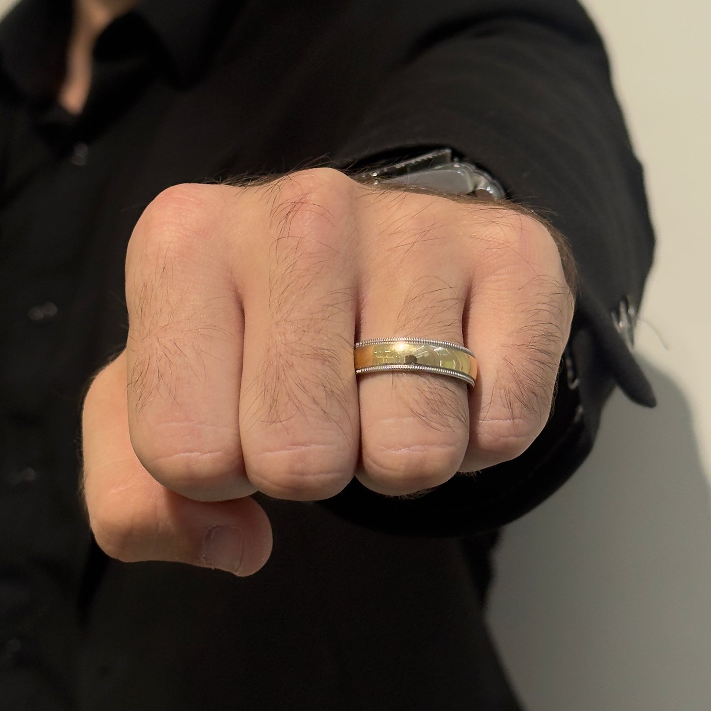 6MM Milgrain Two Tone Wedding Band 14KYW by KURY BRIDAL