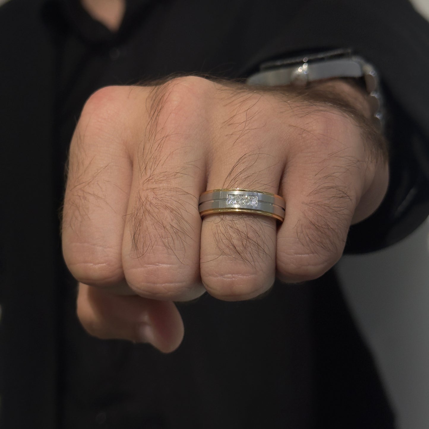 Princess Cut Diamonds Two Tone Weddind Ring by KURY COLLECTION