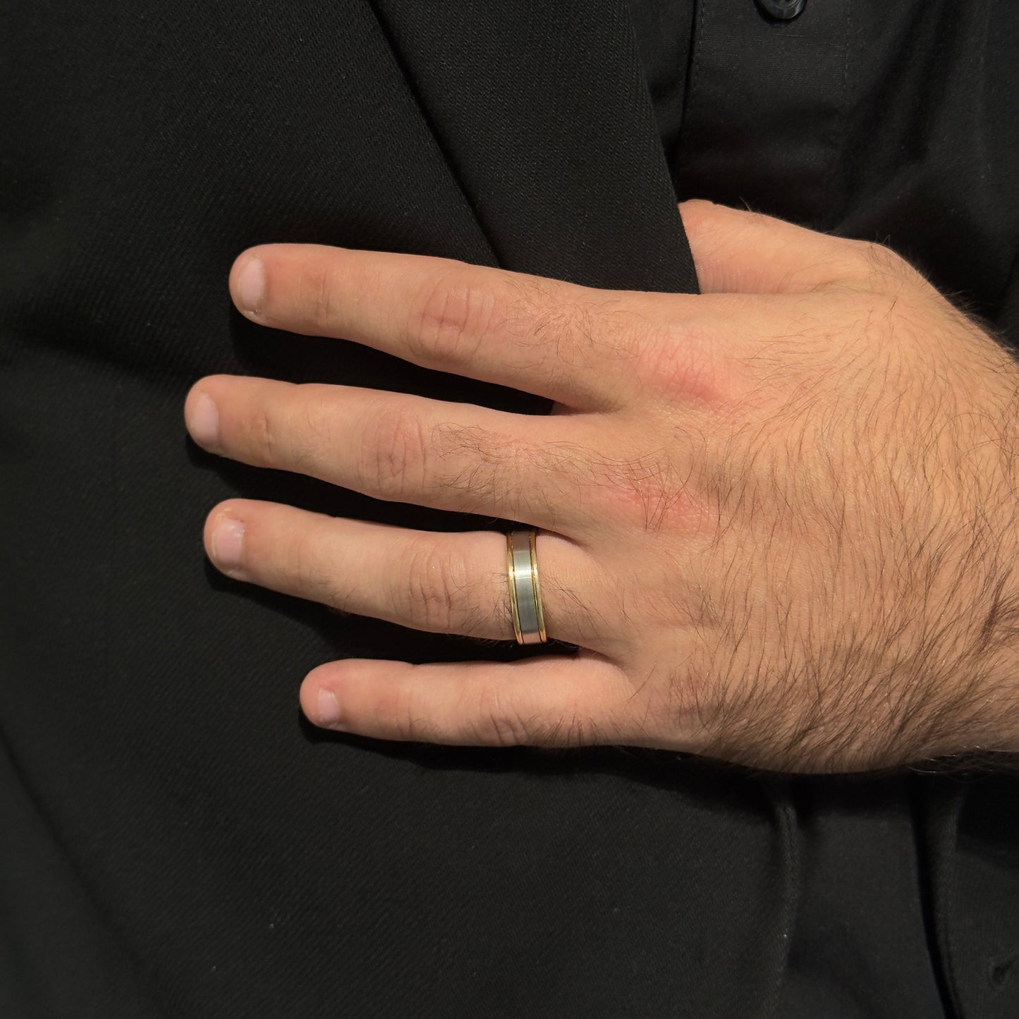 6MM Yellow/White Brushed Center Wedding Band by KURY BRIDAL