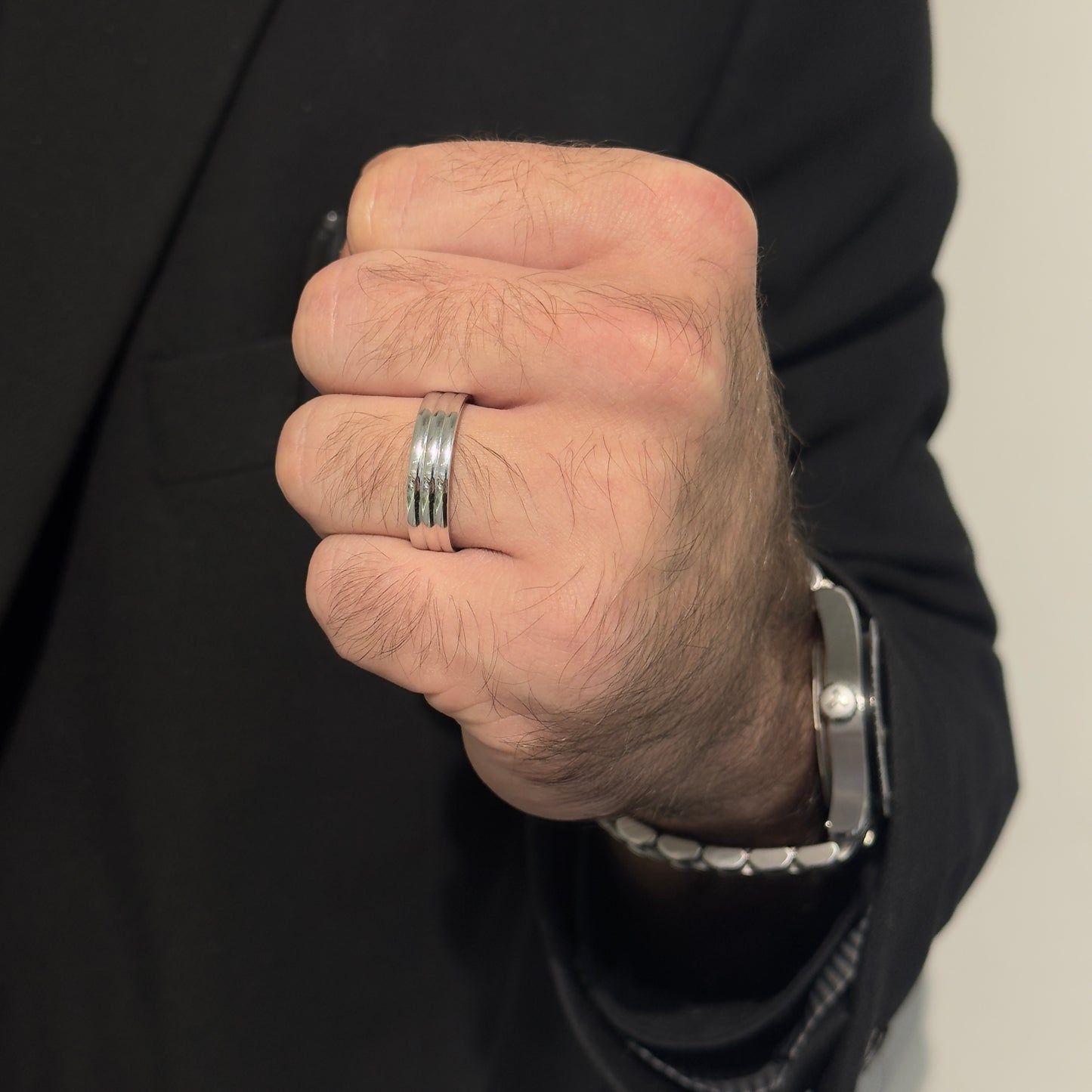 6MM Three Dome Wedding Ring in White Gold by KURY BRIDAL