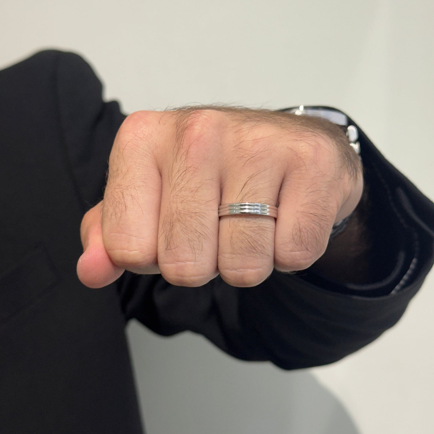 4MM White Gold Tri DomeWedding Band by KURY BRIDAL