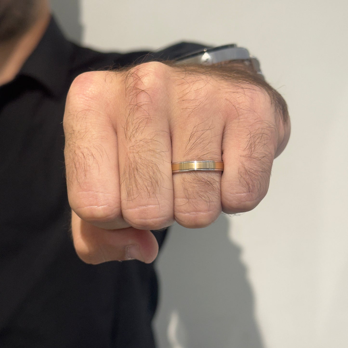 4MM White/Yellow Polished/Brushed Wedding Ring by KURY BRIDAL