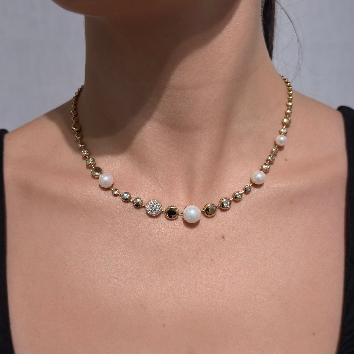Pearls, Diamonds and Pebbles Necklace by KURY COLLECTION