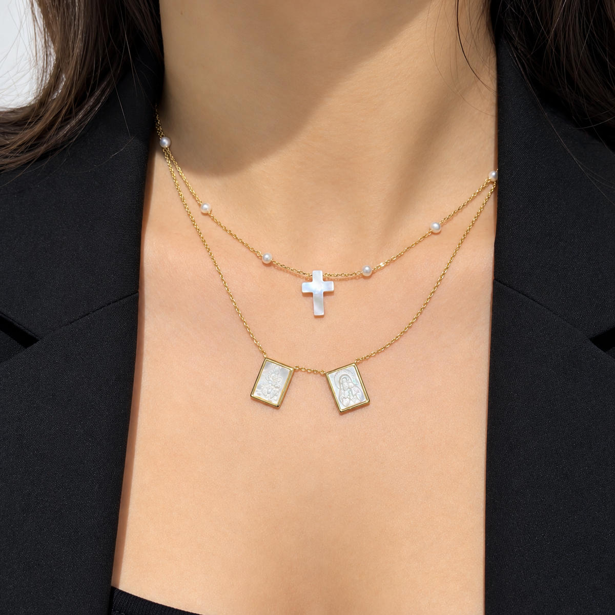 Mother Pearl Scapular Kids Necklace by KURY COLLECTION
