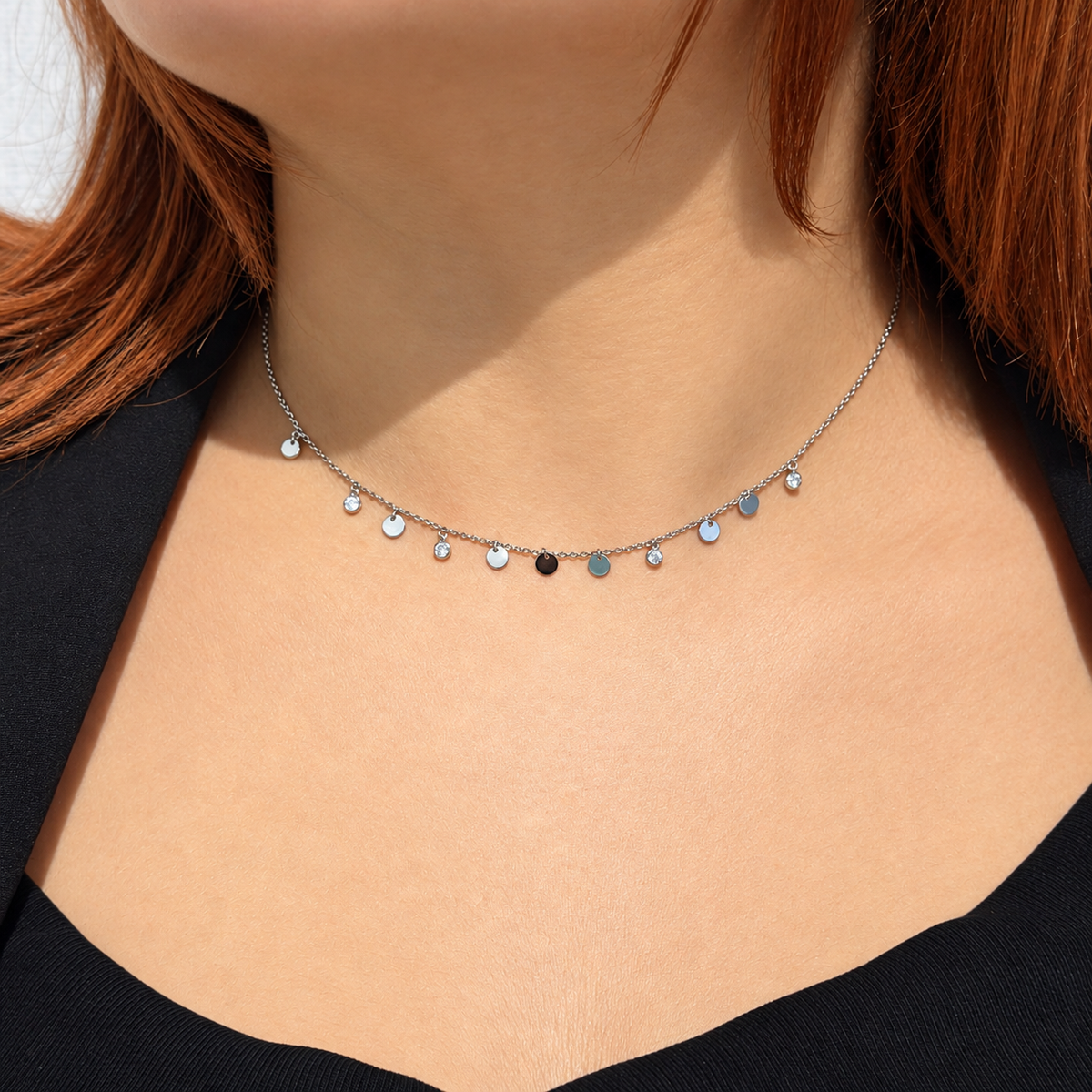Multi-Disc and Zirconia Dangle Kids Necklace by KURY COLLECTION