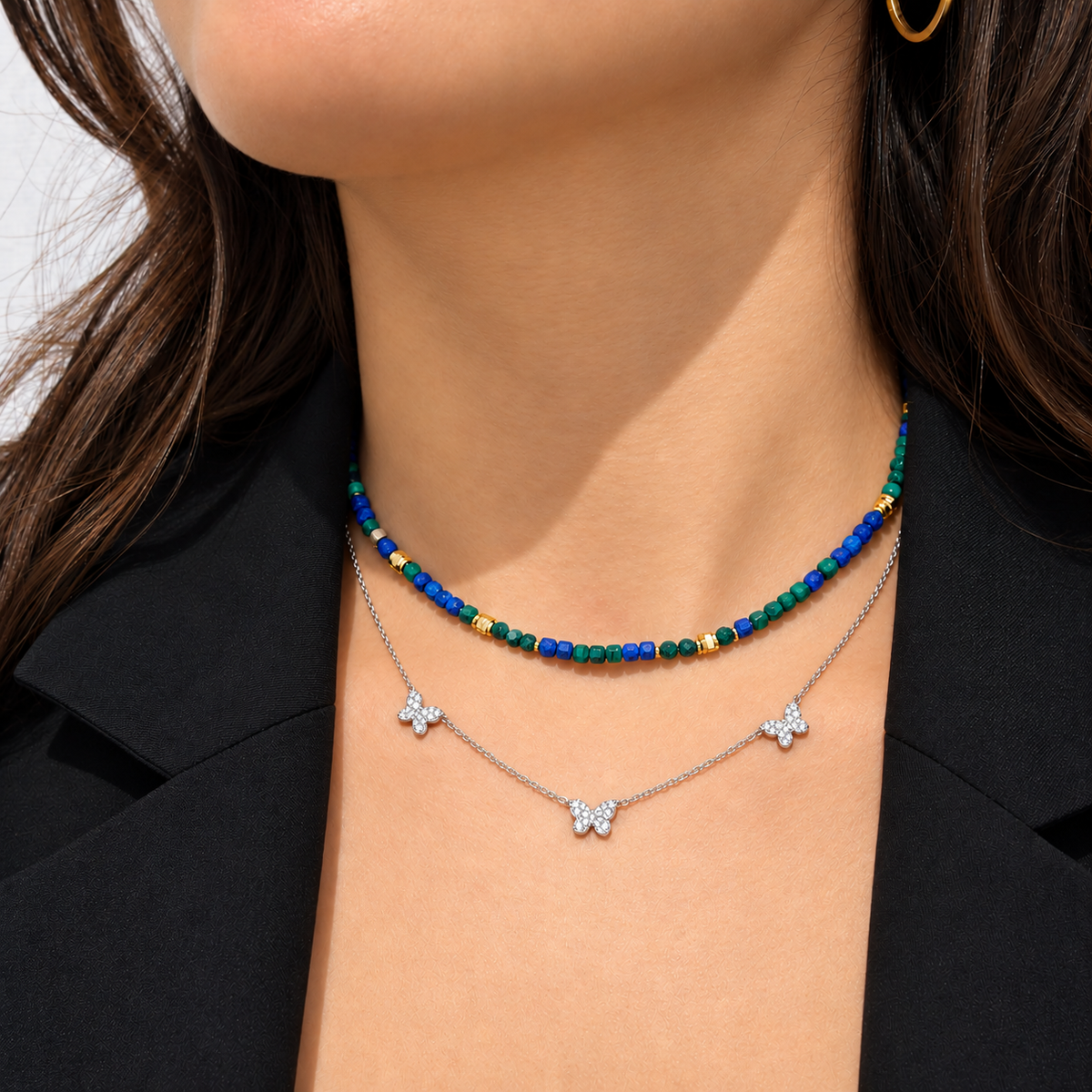 Three Butterflies with Cubic Zirconia Kids Necklace by KURY COLLECTION