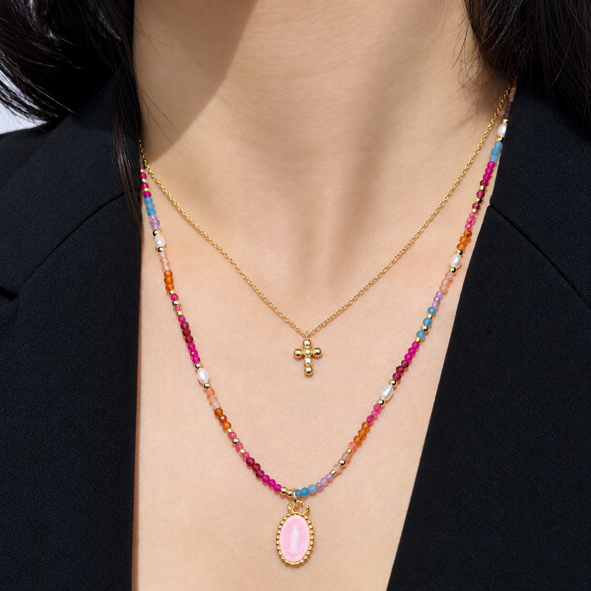 Guadalupe Pink Agate Natural Stones Kids Necklace by KURY COLLECTION