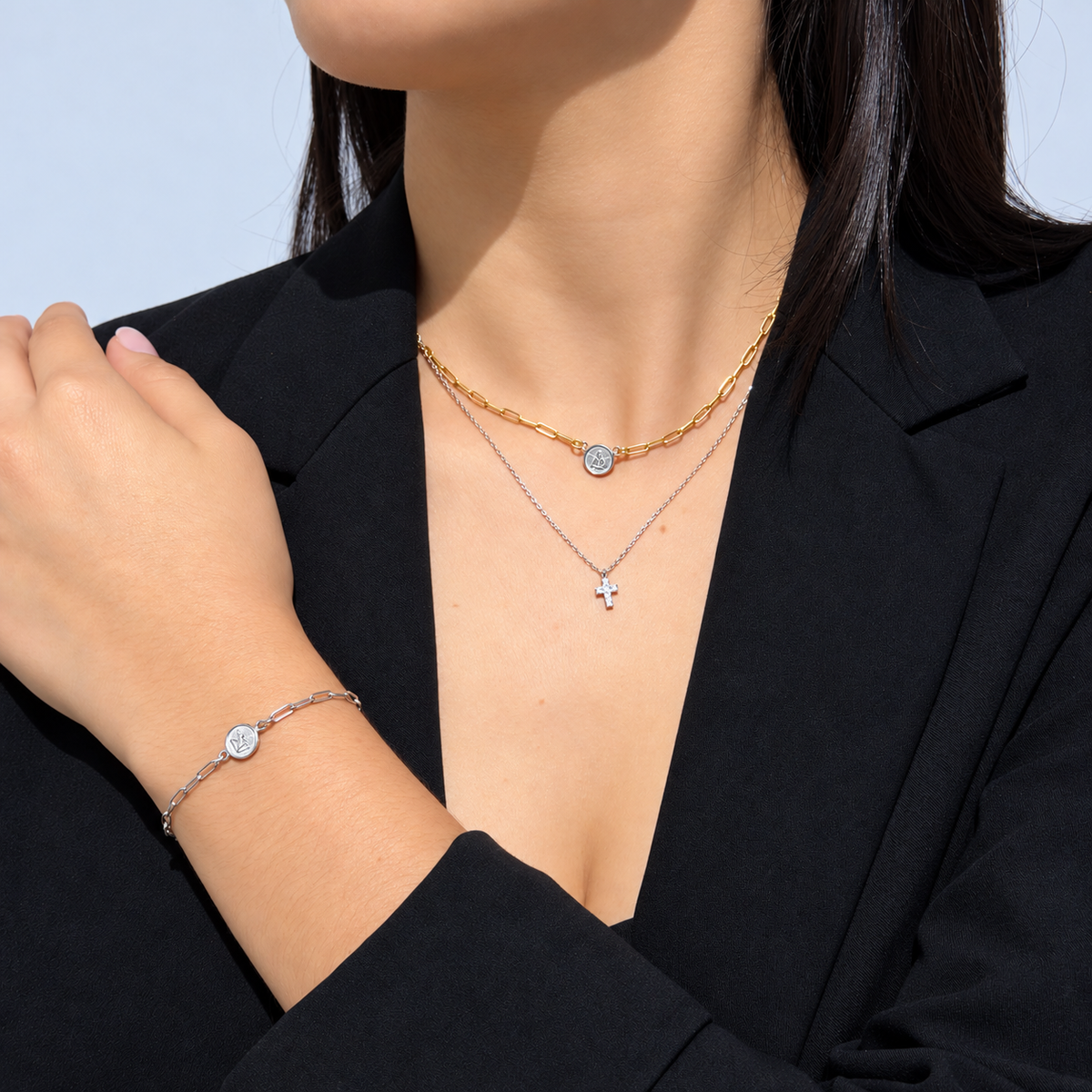 Small Cross Zirconia Encrusted Pendant Kids Necklace by KURY COLLECTION