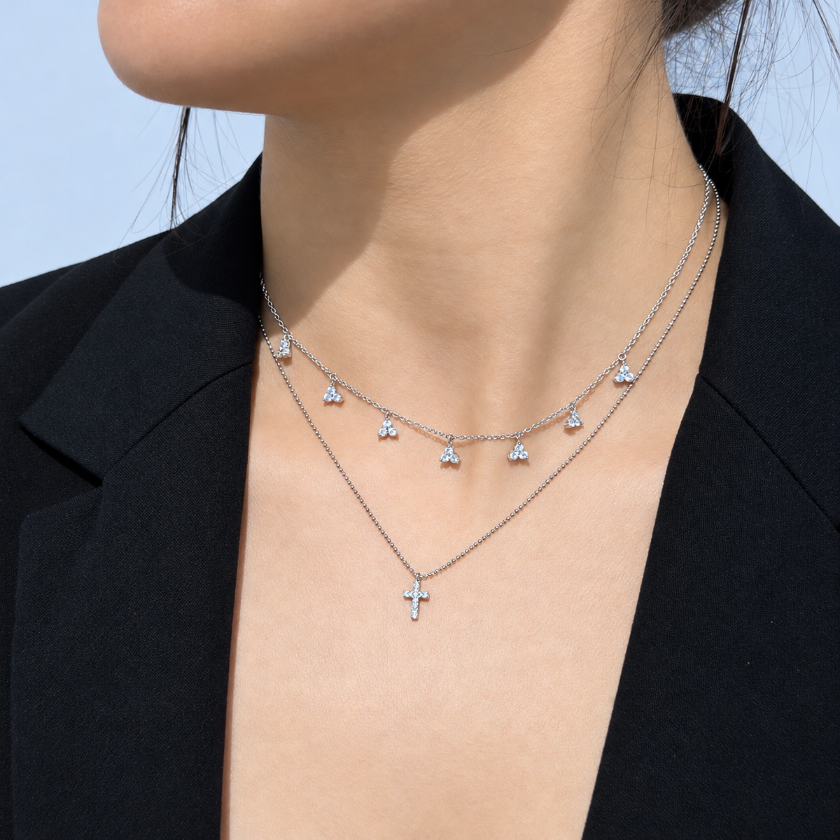 Zirconia Encrusted Cross Pendant on Ball Chain Kids Necklace by KURY COLLECTION