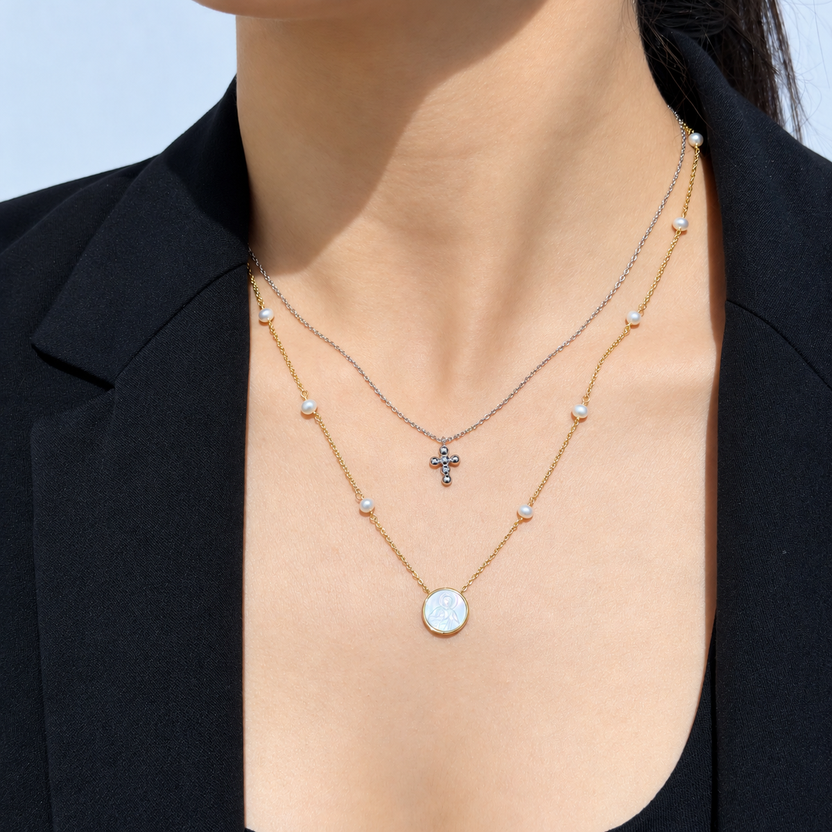 Silver Bubble Cross Pendant Kids Necklace by KURY COLLECTION