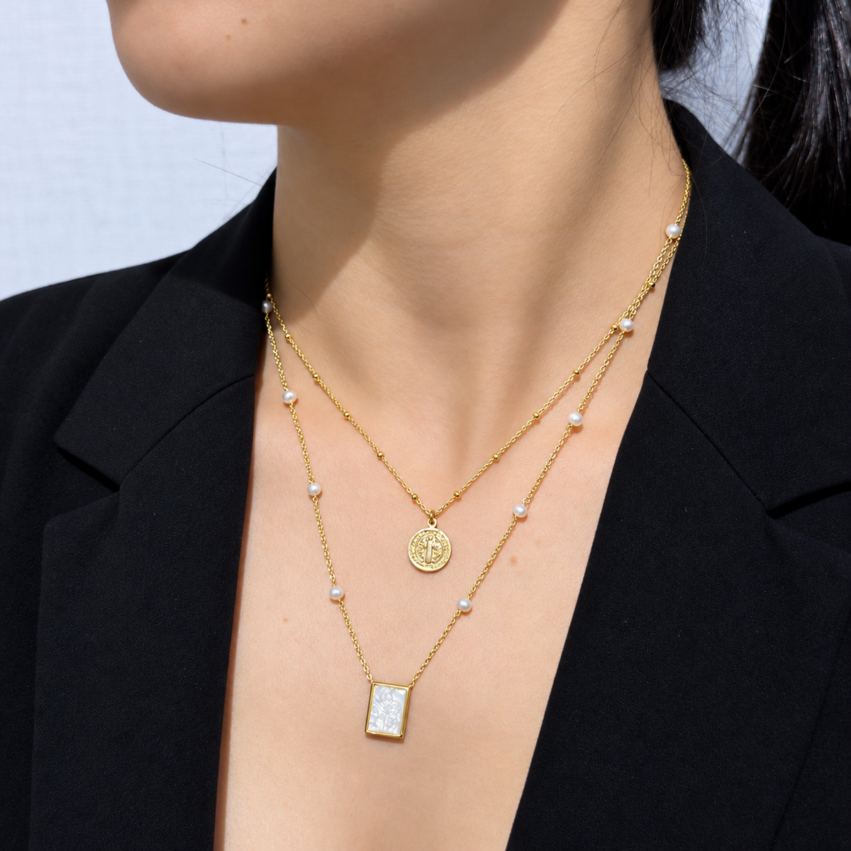 Our Lady of Carmel Mother Pearl Kids Necklace by KURY COLLECTION