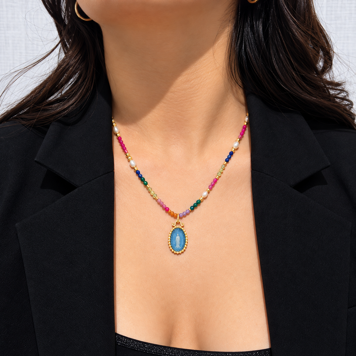 Guadalupe Blue Agate Natural Stones Kids Necklace by KURY COLLECTION