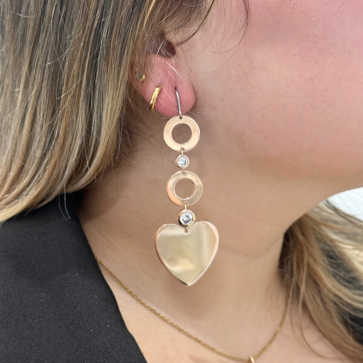 Heart and Circles Dangle Earrings with Zirconia - SHOPKURY.COM