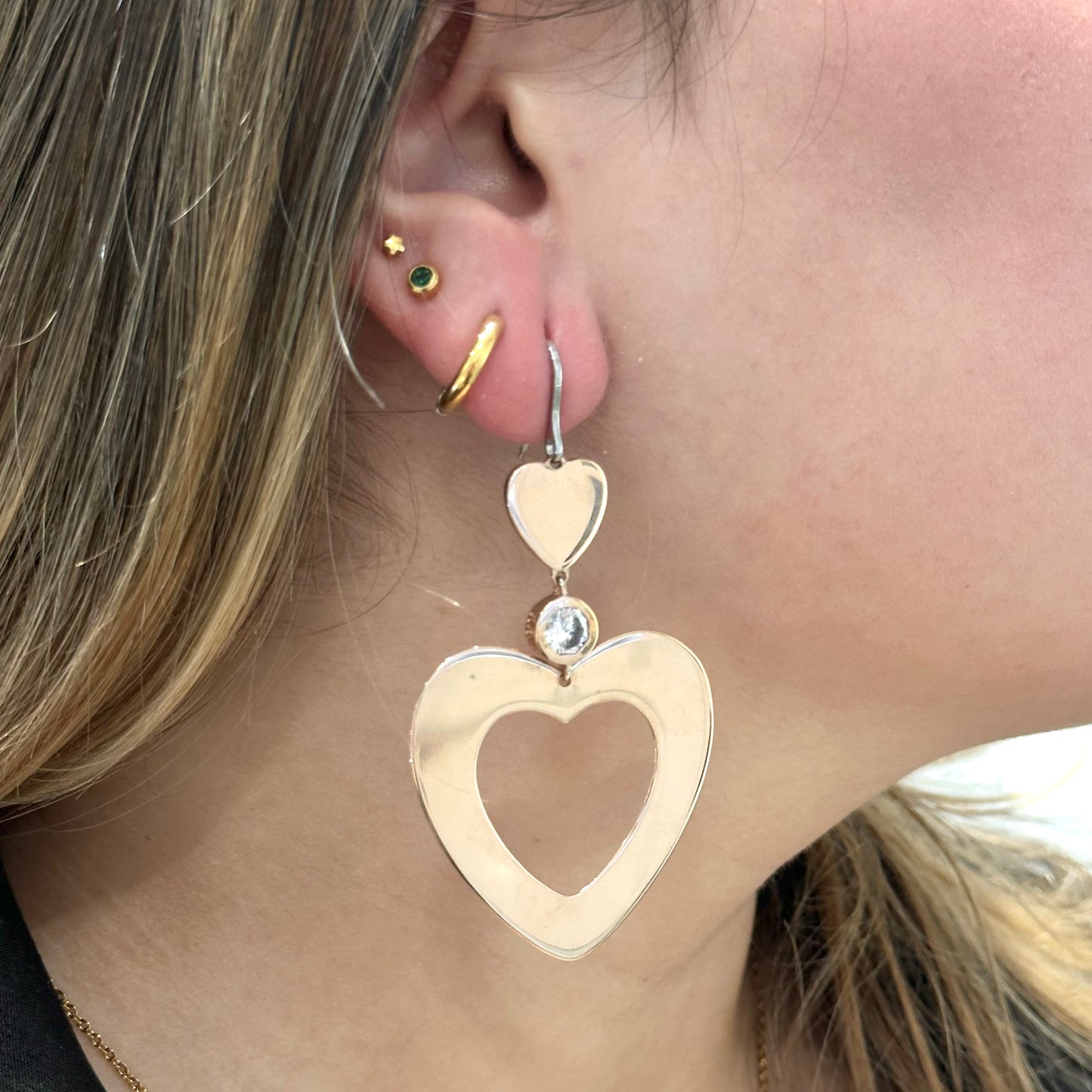 Open Heart Dangle Earrings with Zirconia - SHOPKURY.COM