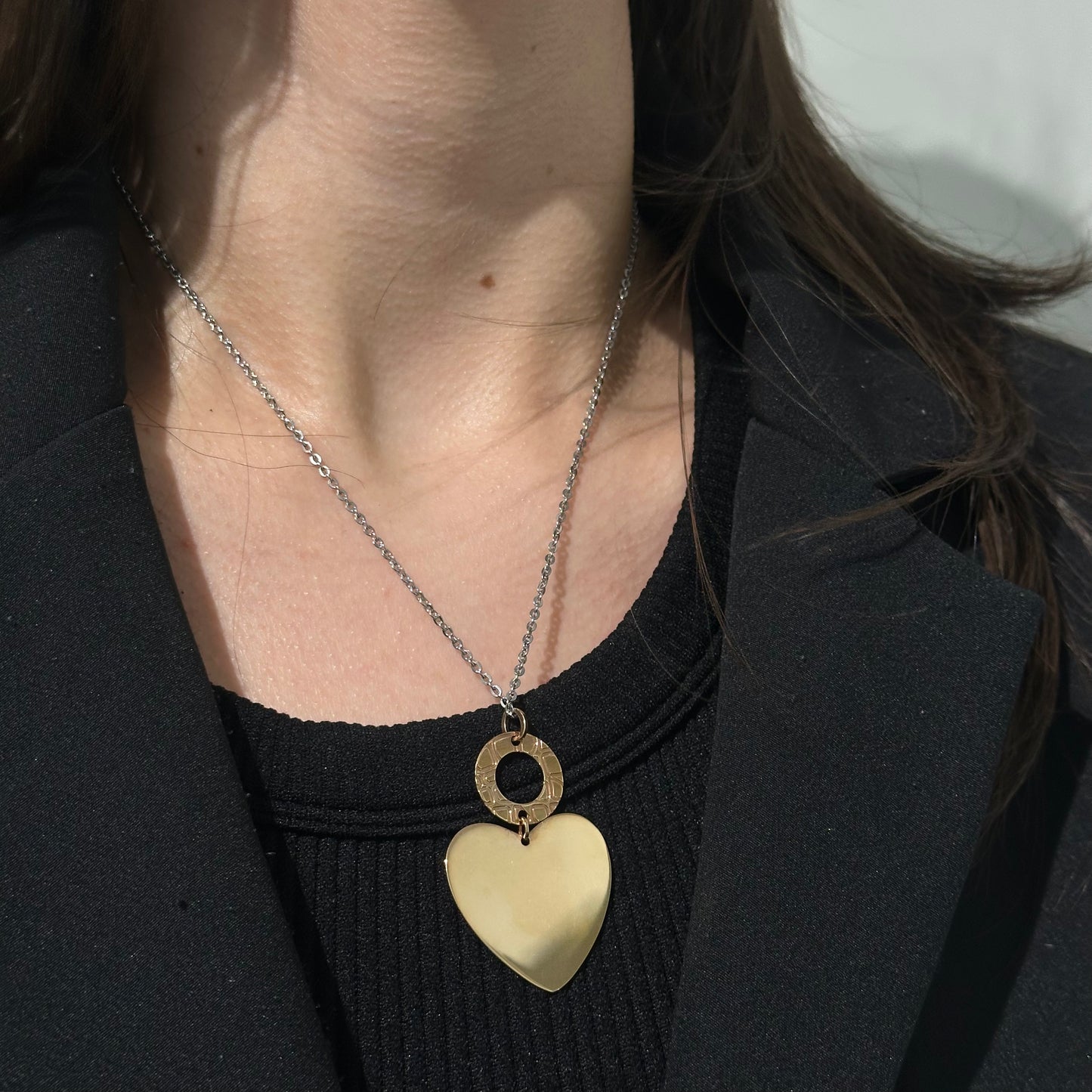 Open Circle and Heart Pendant Necklace - SHOPKURY.COM