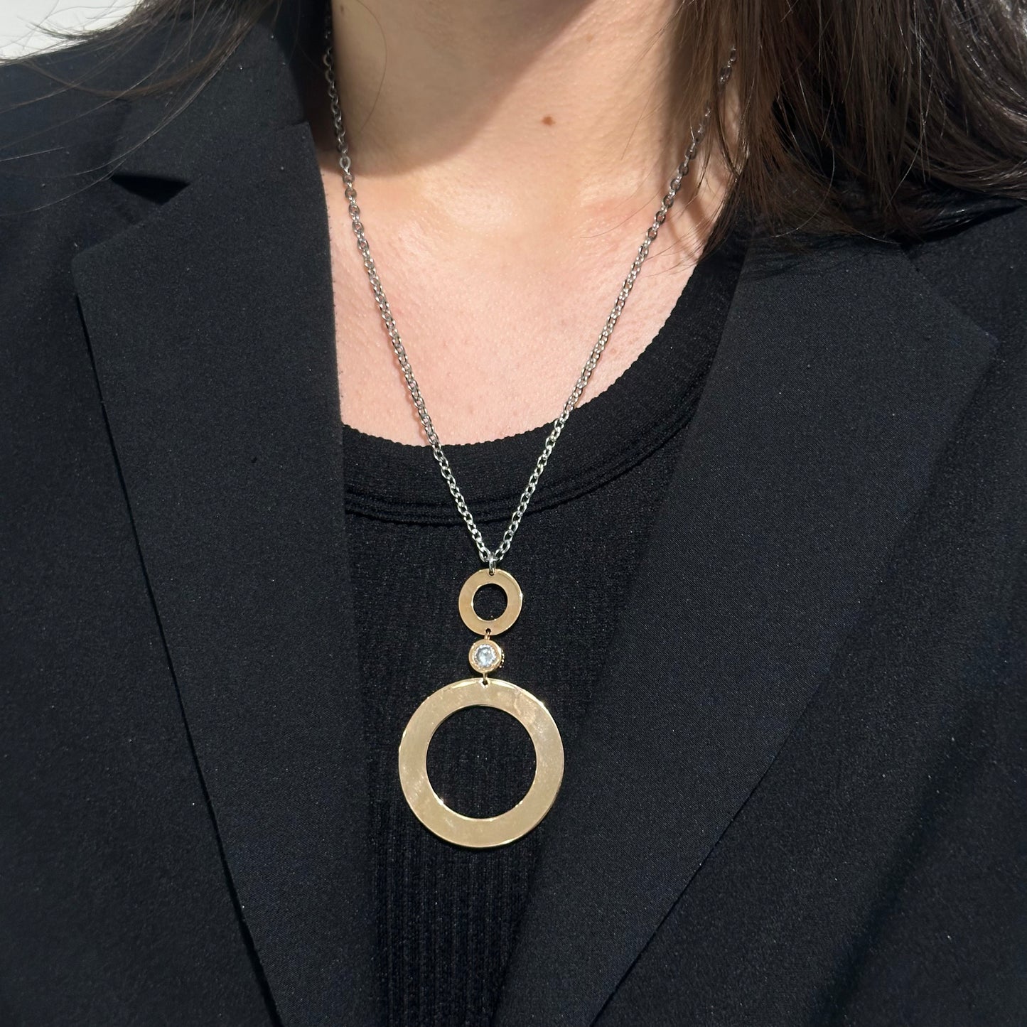 Double Circle Pendant Necklace with Zirconia - SHOPKURY.COM