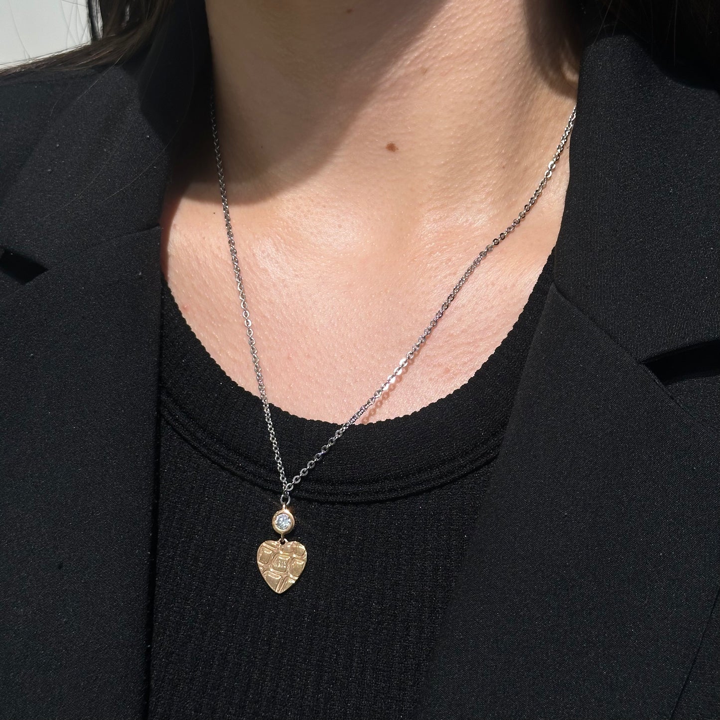 Small Heart and Zirconia Pendant Necklace - SHOPKURY.COM